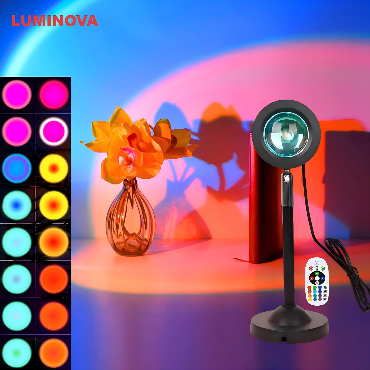 Sunset Lamp Projection Led Lights with Remote Multicolor Night Light 360° Rotation Rainbow Lamp 4 Modes Setting for Photography