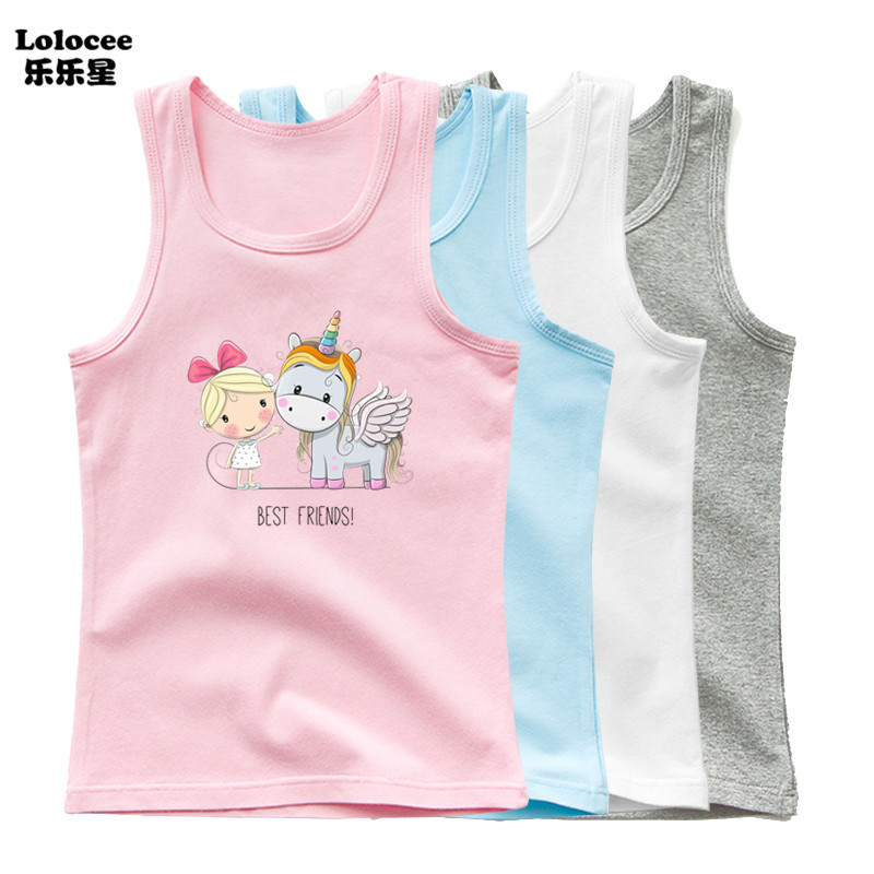 Kids Girl Cute Unicorn Singlet Summer Baby Girls Cotton Tops Toddler Clothes Children Sleeveless Cartoon T-shirts
