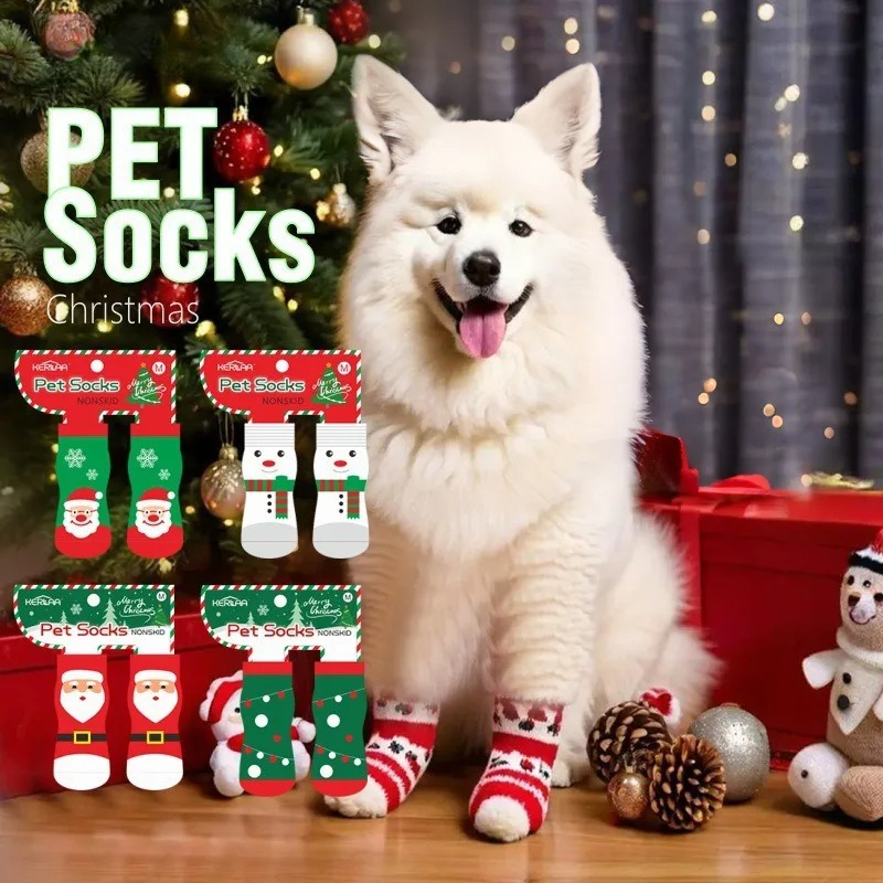 Christmas Dog Socks Non Slip Soft Dog Socks Thickening Knitted Socks for Small Medium Large Dogs Christmas Celebration keep warm