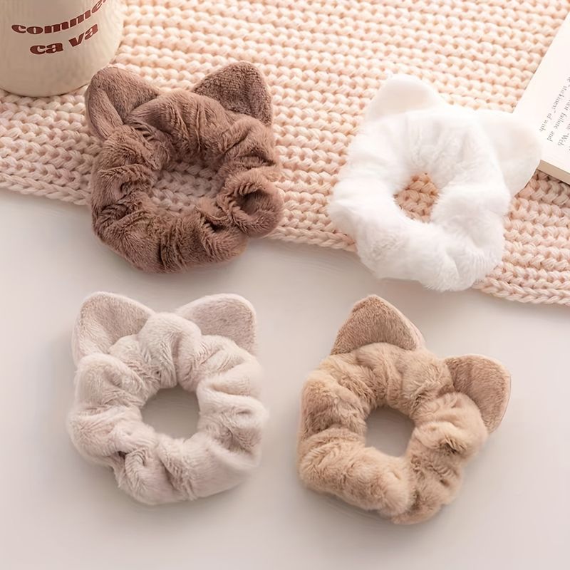 1pc Autumn and Winter New Plush Fleece Large Intestine Hair Ring Simple Cat Ears