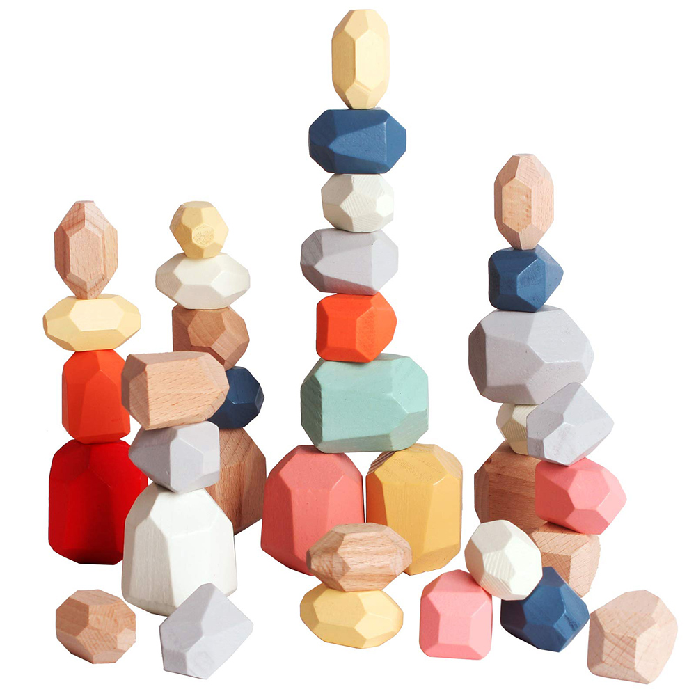 Wooden Sorting Stacking Rocks Stones Sensory Toddler Toys Learning Montessori Toys Building Blocks Game for Kids Birthday