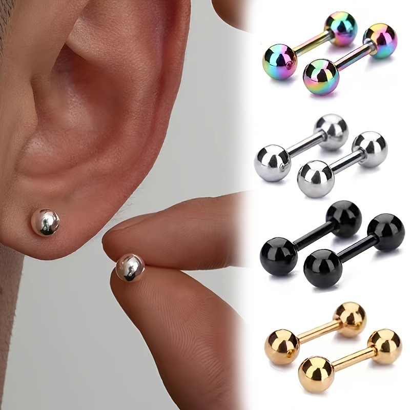 1 Pairs Minimalist Style Stainless Steel Ball Screw Back Stud Earrings Cartilage Barbell Earrings for Men Women Daily Wear