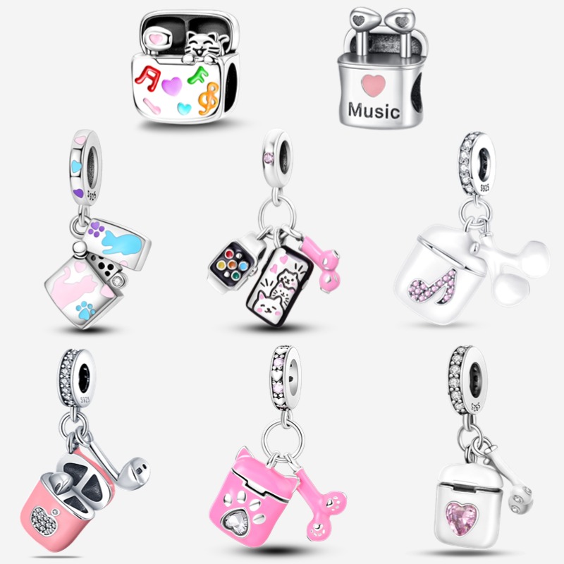 Hot selling 925 sterling silver cat Bluetooth earphones with beads, suitable for original women's bracelet DIY