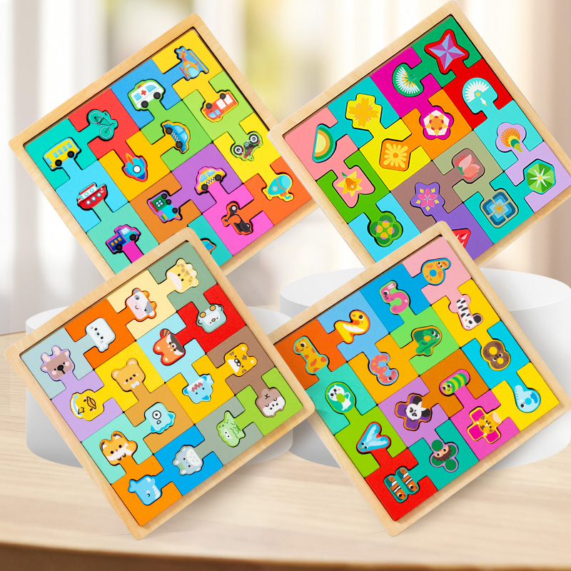 Wooden Shape Lock Puzzle Animal/Traffic/Number/Fruit Block Set Hand-Eye Coordination Logical Thinking Fine Motor Skills GameGift dr. eyemo