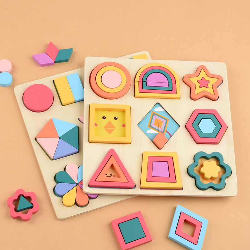 Hot Sale 180Pcs Montessori Kids Wooden 3D Geometric Shape Jigsaw Puzzle Board Set Baby Early Education Toys for Children