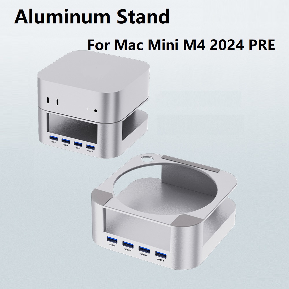 Mac Mini USB C Hub Enclosure for Mac Mini M4/M4 Pro Stand Bracket Support USB3