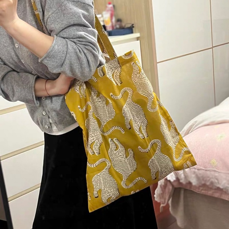 1pcs Indian Traditional Block Print Canvas Tote Bag Meet Spring New Eco Friendly Minimalist Thin Cotton Shoulder Bag For Women