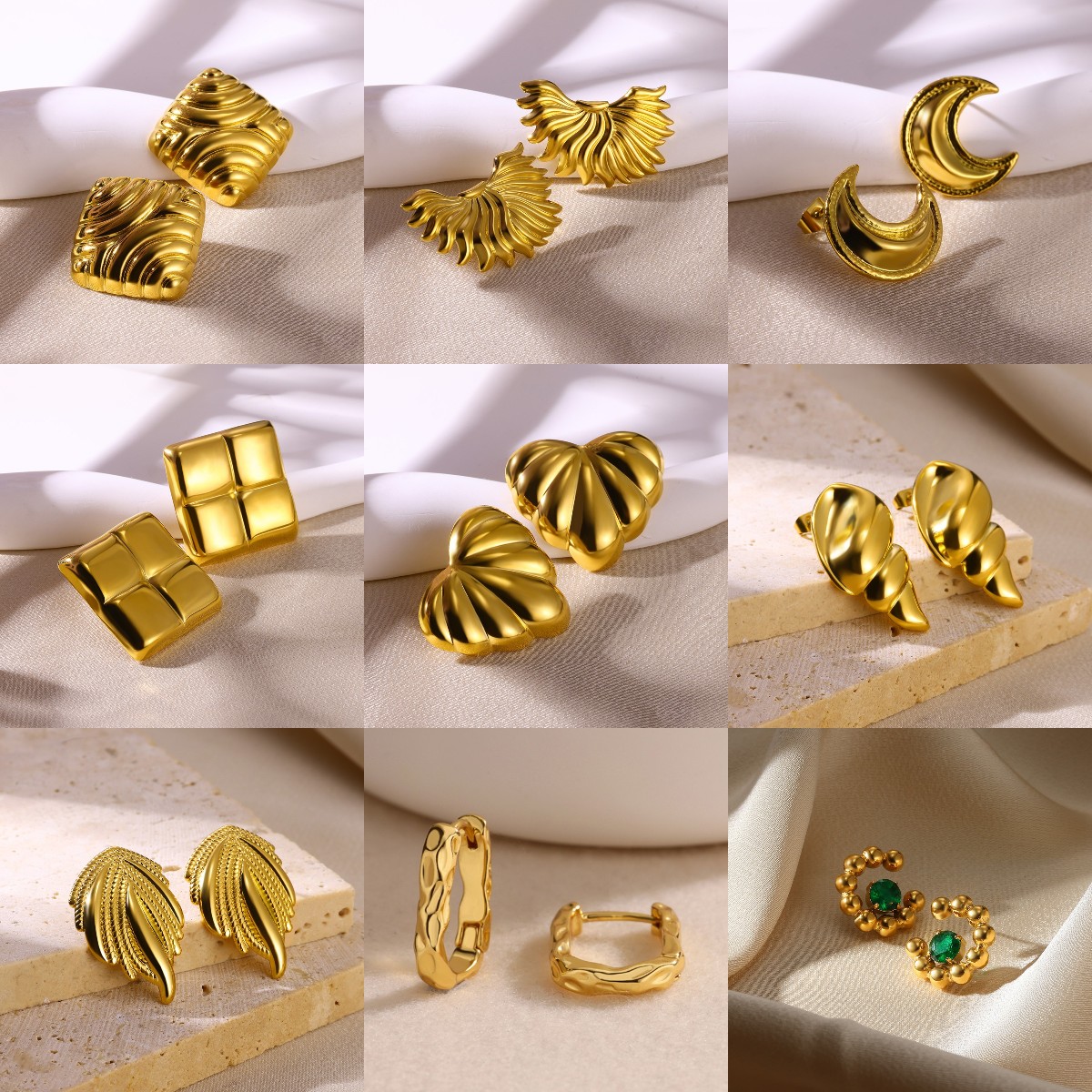 Stylish Delicate Square Heart Earrings For Women Gold Color Stainless Steel Conch Animals Earrings Jewerly Free shipping