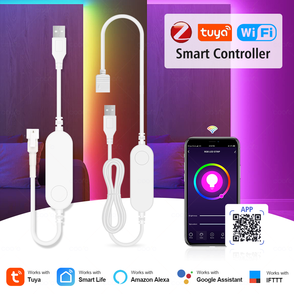 Tuya WiFi Zigbee 3.0 LED Controller DC5V 4pin RGB 5pin RGBW 3Pin WS2812b LED Strip Smart Controller Works with Alexa Home