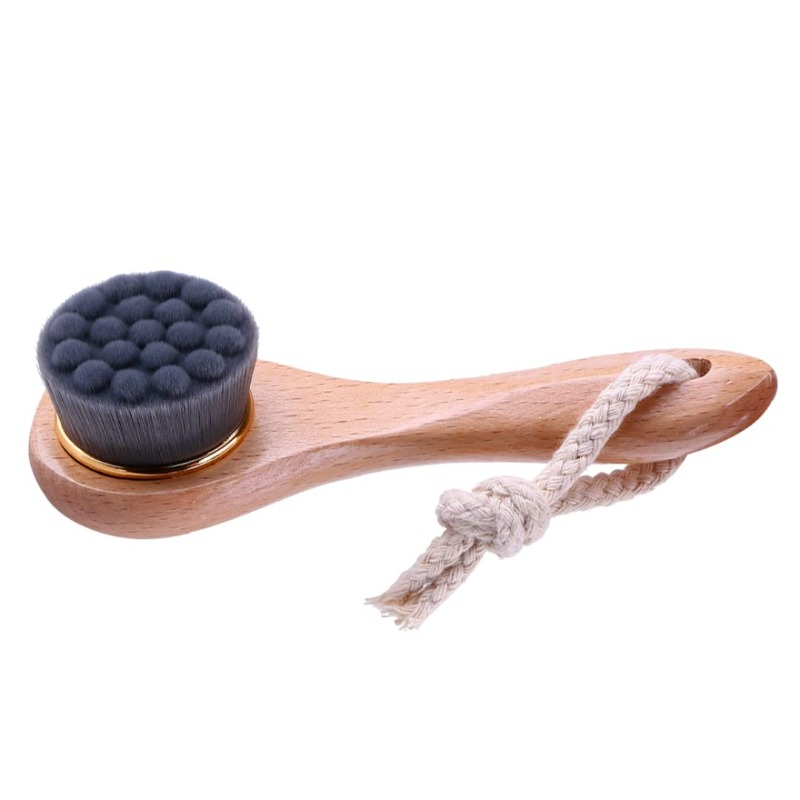Bamboo Hair Facial Cleansing Massage Facial Treatment Brush Wooden Long Handle Cleansing Brush Exfoliating Brush
