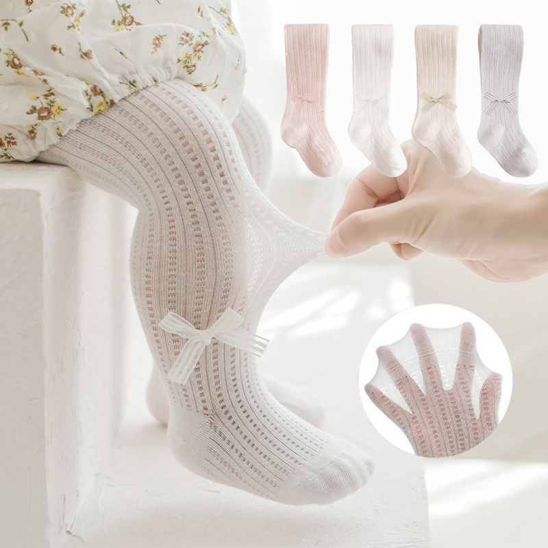 Newborn Baby Leggings Summer Girls Tights Ultra-Thin Hollowed Out Mesh Bow Princess Girls White Dance Pantyhose