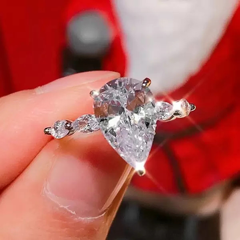Huitan Water-drop Shaped Cubic Zirconia Proposal Ring for Women Fashion Luxury Bridal Wedding Accessories Eternal Jewelry