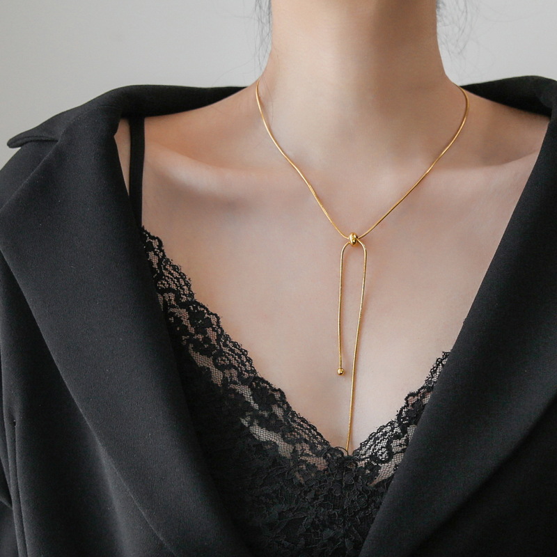 316L Stainless Steel Fashion Jewelry Minimalism Casual Elastic Buckle Twitch Stretch Charm Snake Bone Chain Necklaces For Women