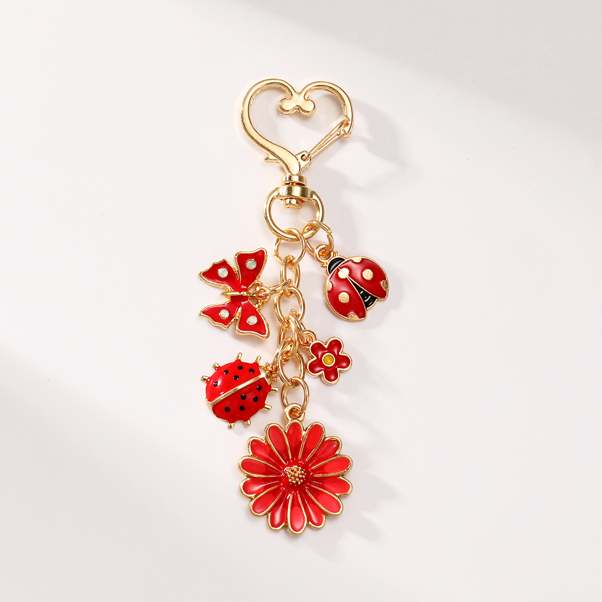 1pc Cute red flower butterfly cartoon ladybug oil drip key chain, friendship, natural, handcrafted great gift