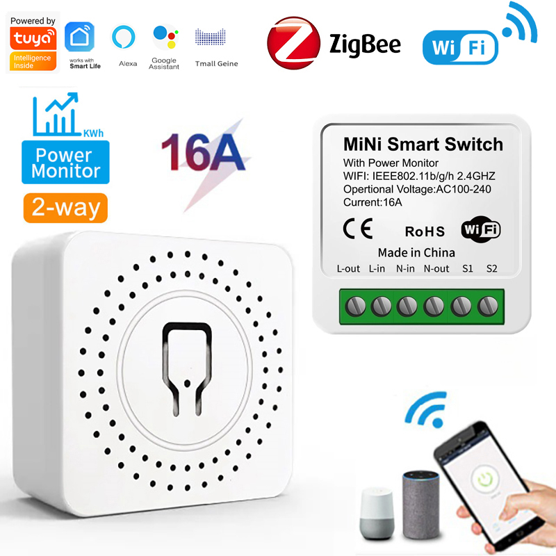 Tuya Smart Mini Switch WiFi/Zigbee Version Power Monitor 2-Way Home DIY APP Remote Timing Control Support Alexa Assistant