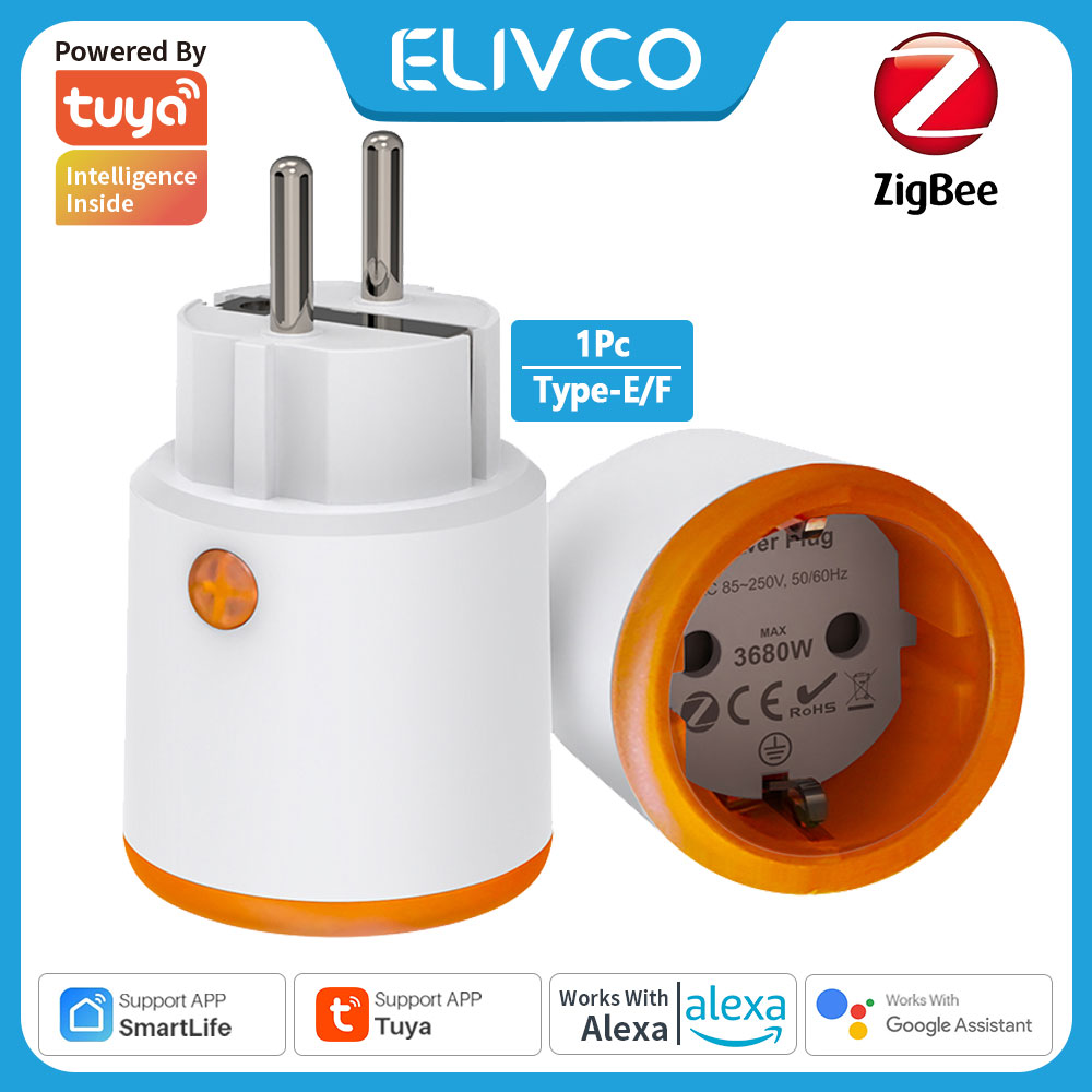 Tuya Smart Zigbee 3.0 Plug WiFi Socket 16A Energy Monitoring Timer Switch Smart Socket Voice Control-EU Plug Reusable