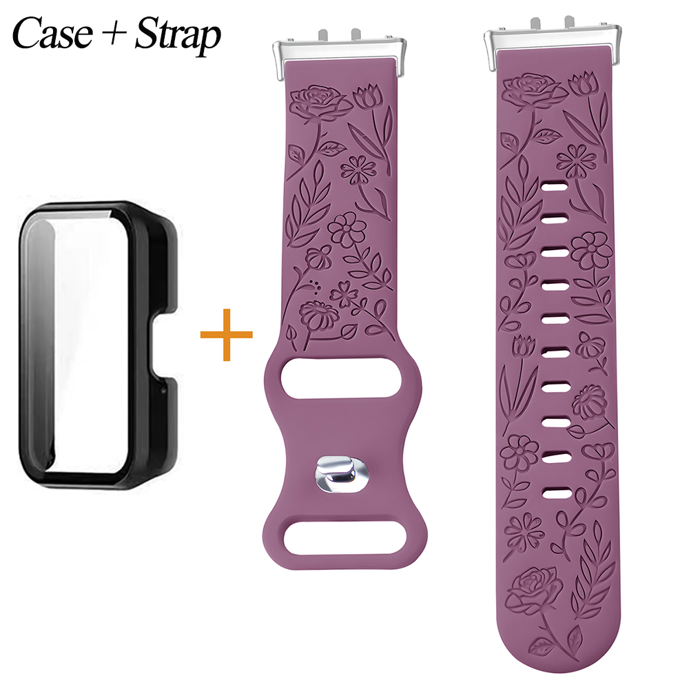 Strap+Case For Fit 3 Watchband For Fit3 Floral Engraved Silicone Bracelet Replacement Accessories