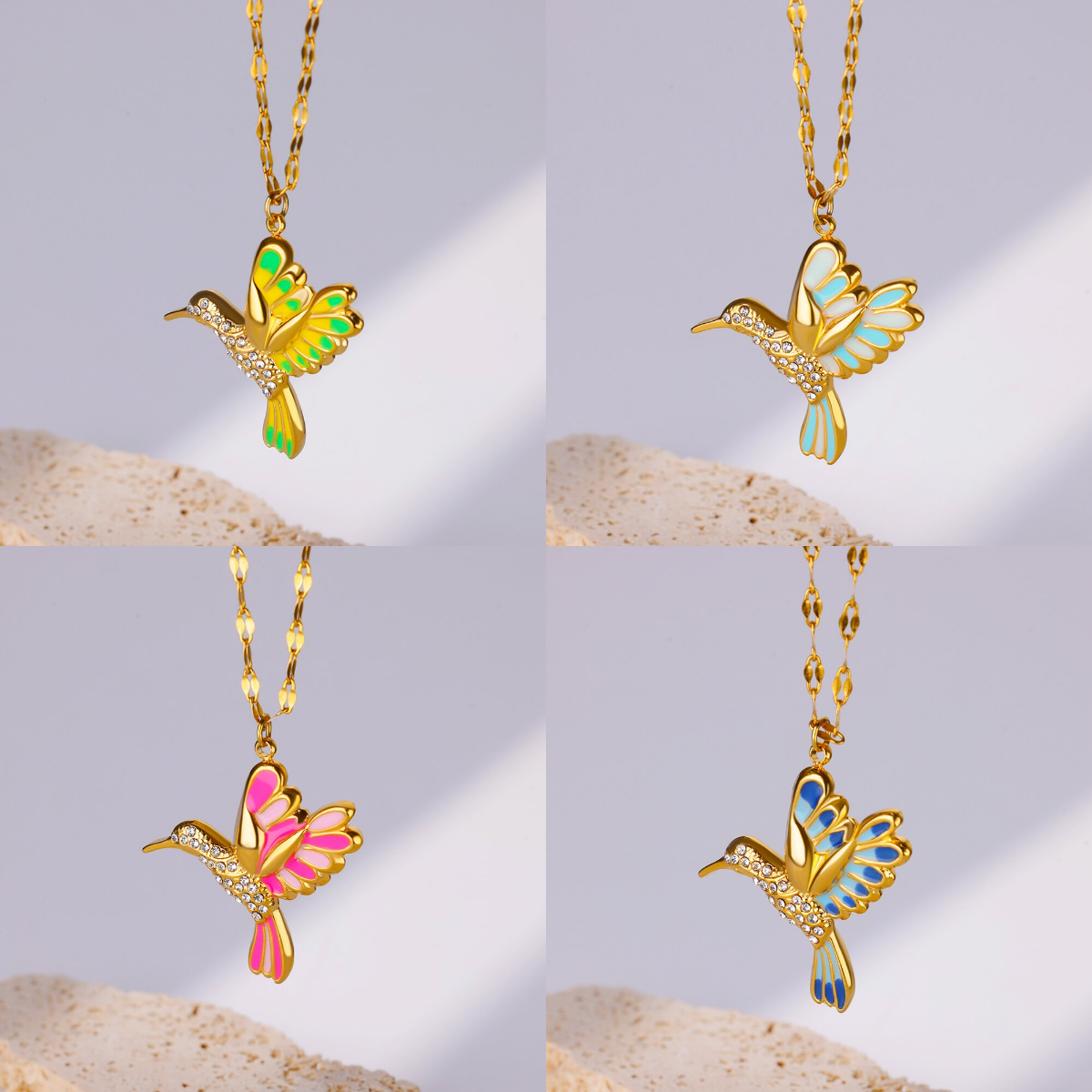 Colorful Dropping Oil Hummingbird Necklaces For Women Cute Enamel Bird Necklace Zircon Animal Feather Charm Choker Jewelry
