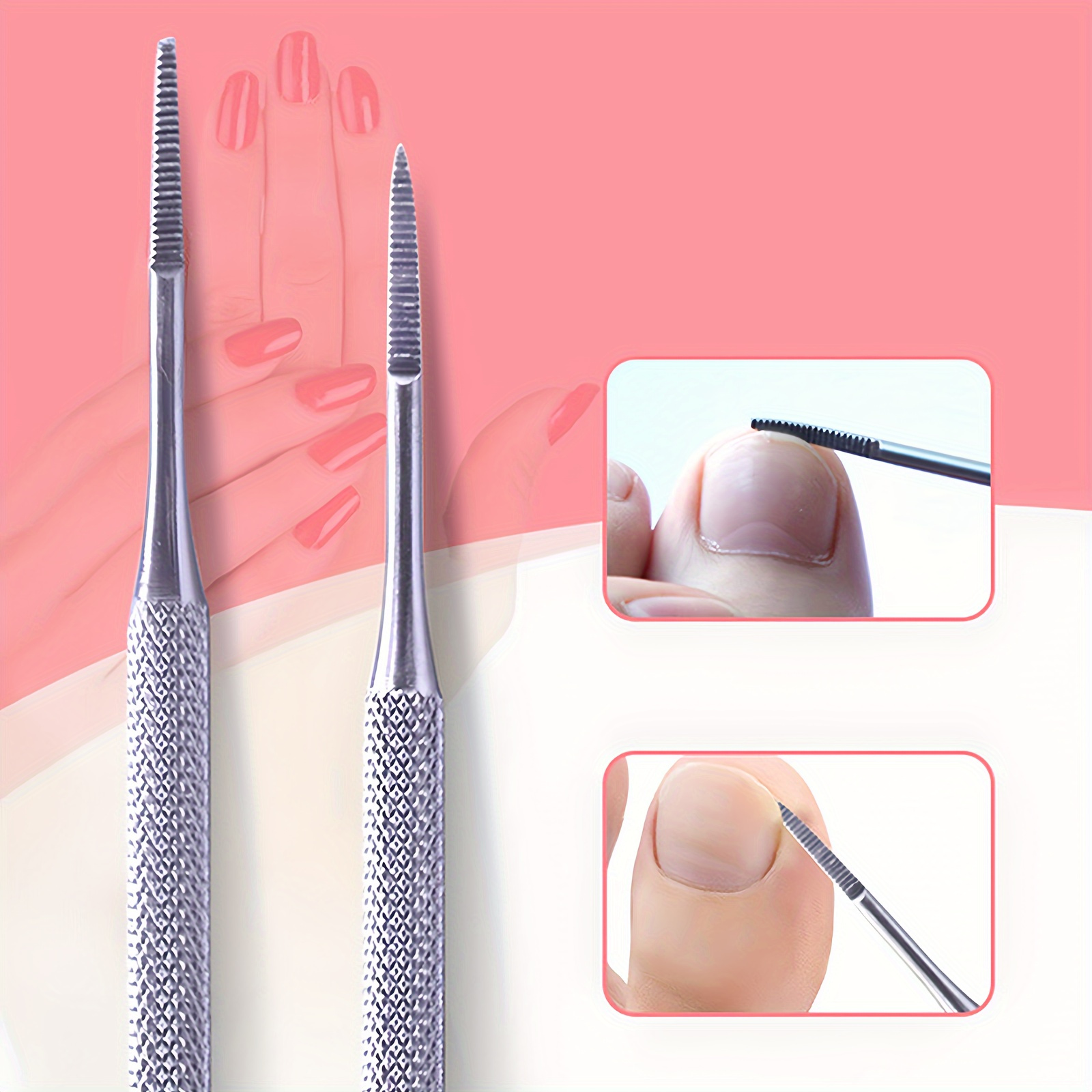 Stainless Steel Nail File and Cleaner Set - Dual-Ended Toe Nail Lifter, Foot Care Tool, Cuticle Pusher - Unscented - Pedicure Th