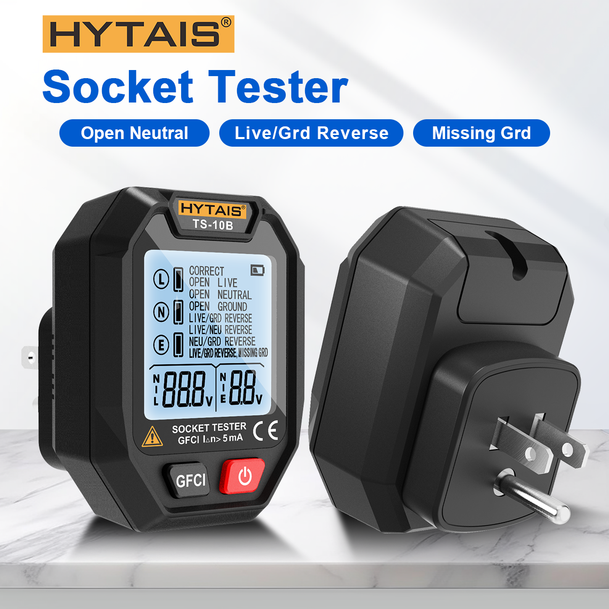 HYTAIS Digital Socket Tester Battery Power Smart Detector Large Backlit EU US UK Plug Ground Live Zero Line Polarity Phase Check