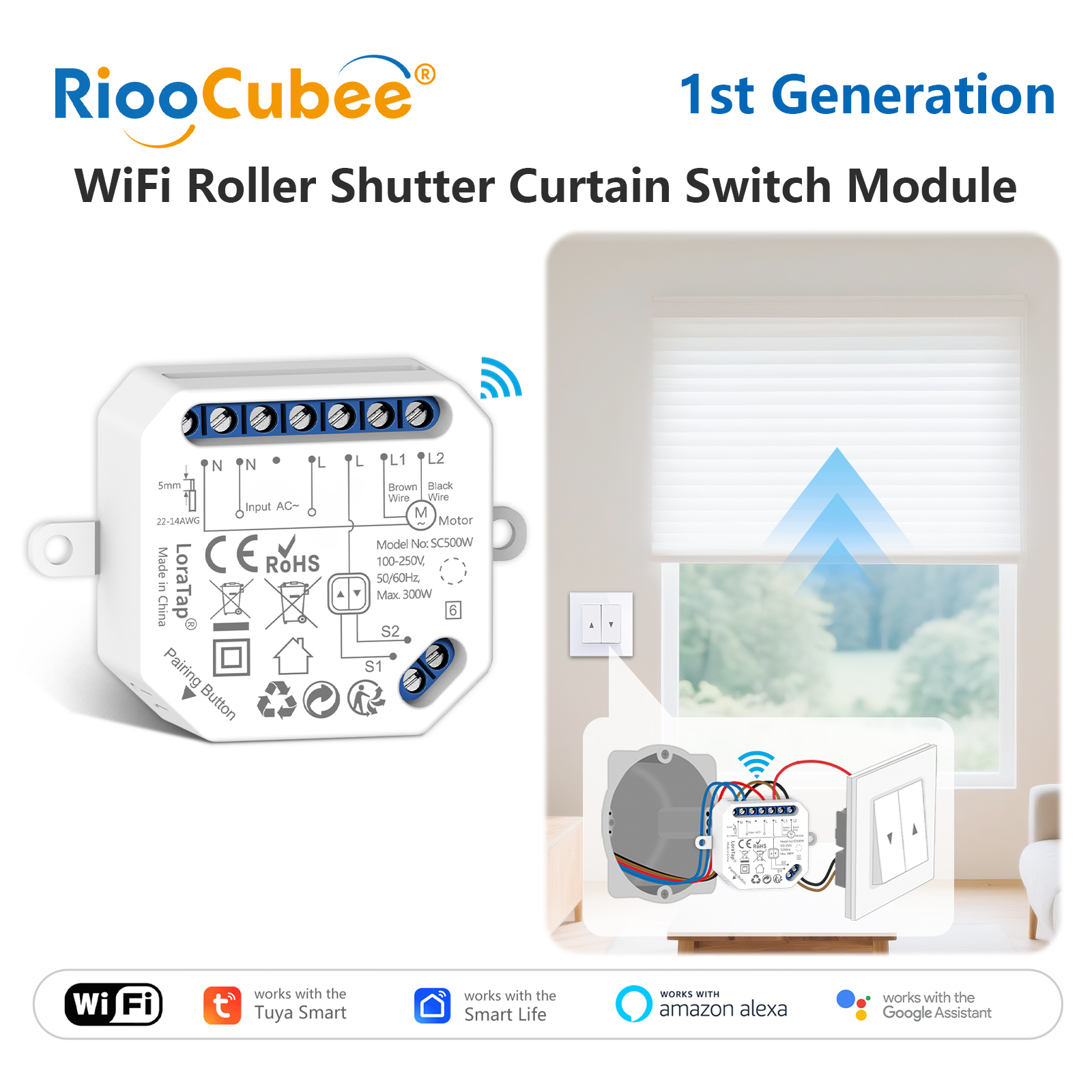 RiooCubee Tuya Smart Life Smart Skylight Blinds Motorized Awnings Running Time Setting Remote Control via Home Assistant Alexa lightify