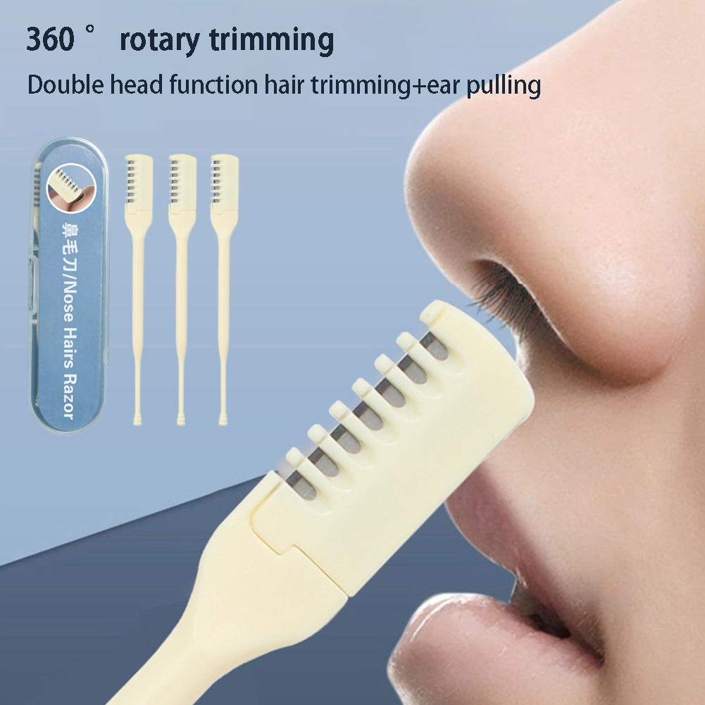 For Nose Hair Trimmer, Dual-Head Manual Ear/Nose Grooming Tool, Portable Eyebrow & Facial Hair Scissors with Ear Spoon