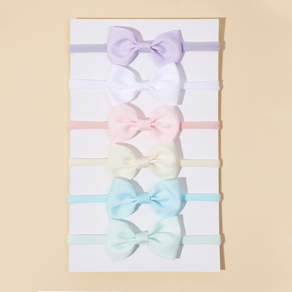 6Pcs/Set Ribbon Bowkont Baby Headband Cute Solid Hair Bands for Newborn Girls Elastic Kids Headwear Toddler Hair Accessories