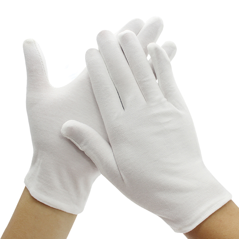 1 Pairs Full Finger Men Women Etiquette White Cotton Gloves Waiters/Drivers/Jewelry/Workers Mittens Sweat Absorption Gloves