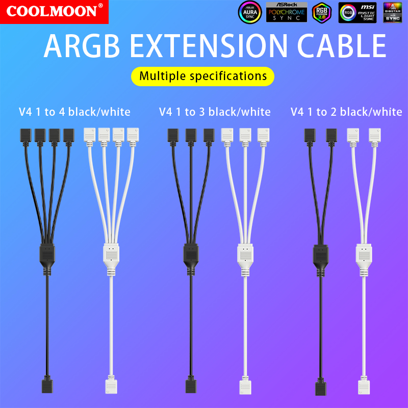 ARGB Multi Splitter 5V 3PIN Connector 1 To 2/3/4 Chassis Fan Splitter Synchronization Tensile Resistant for PC Light Strip Fans