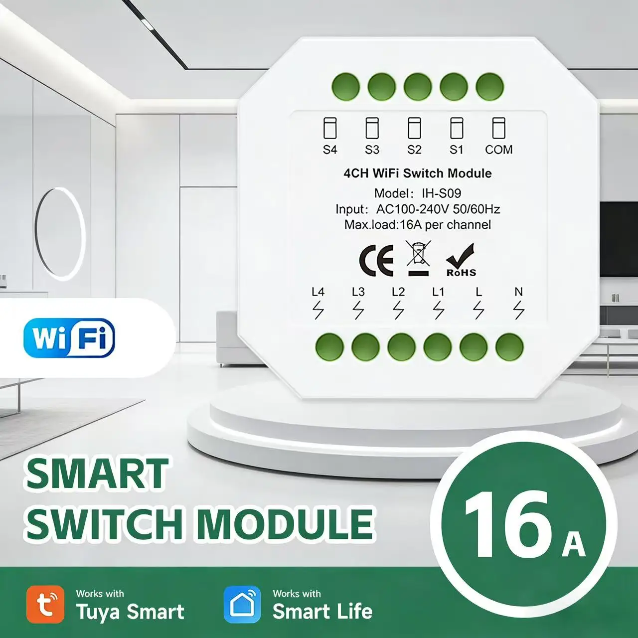 Tuya 16A WiFi Smart Switch Module IH-S09 50.22450.2mm AC100-240V Remote Control Home Automation Switch With Assistant