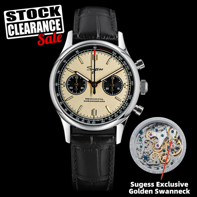 Sugess 40MM Men Army Watch 1963 Pilot Mechanical Panda Wristwatches Sapphire Air Force Chronograph Original ST1901 Movement Gift