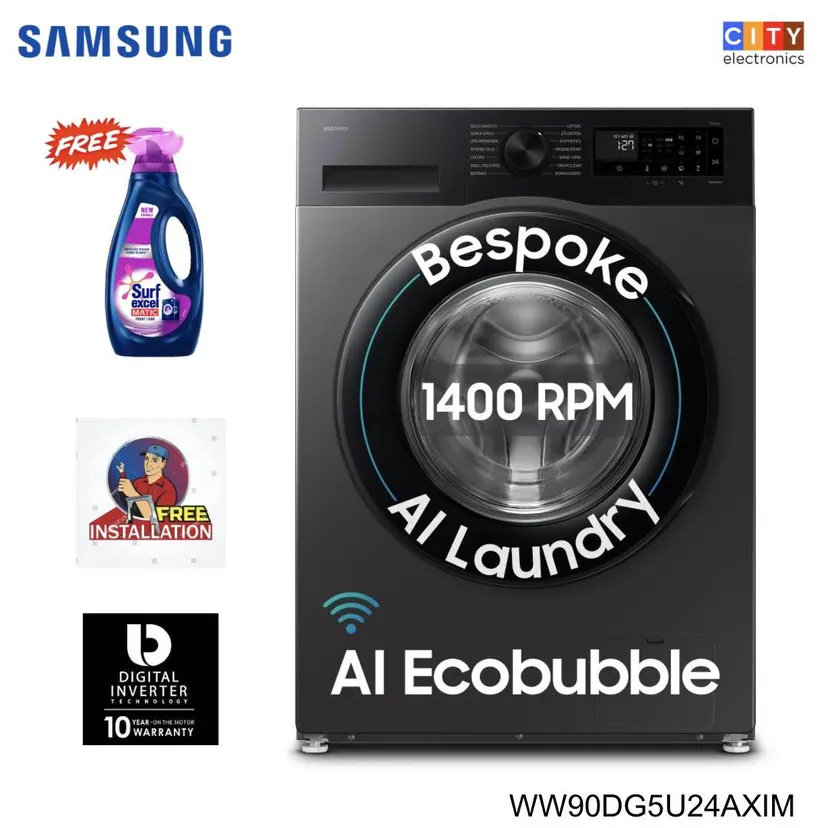 SAMSUNG 9 Kg Washing Machine AI Eco Bubble WiFi Embedded & Smart Thing Connectivity WW90DG5U24AXIM