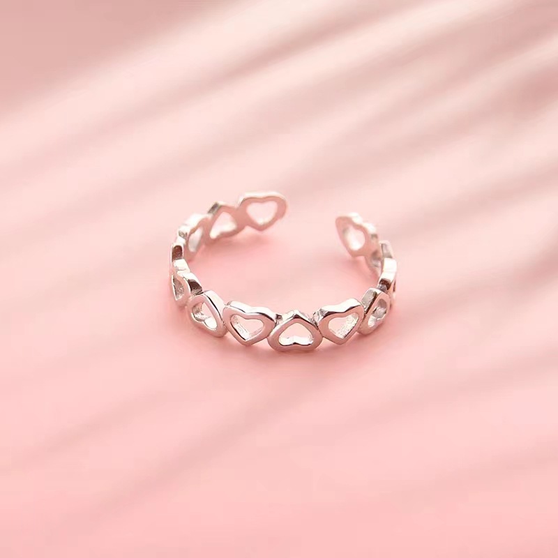 New Popular 925 Sterling Silver Jewelry Fine Small Fresh Fashion Simple Heart-shaped Love Hollow Opening Rings R033