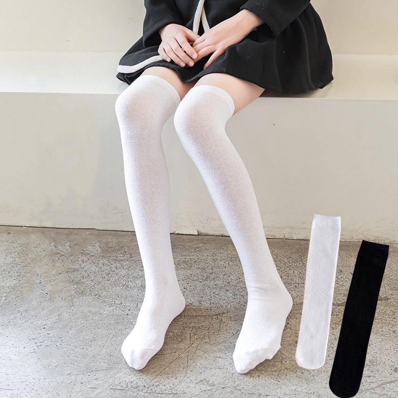 Girls White Overknee Long Socks Spring And Summer Simple Children's Socks Boys' Black Football Socks 1-12Years Student Stockings
