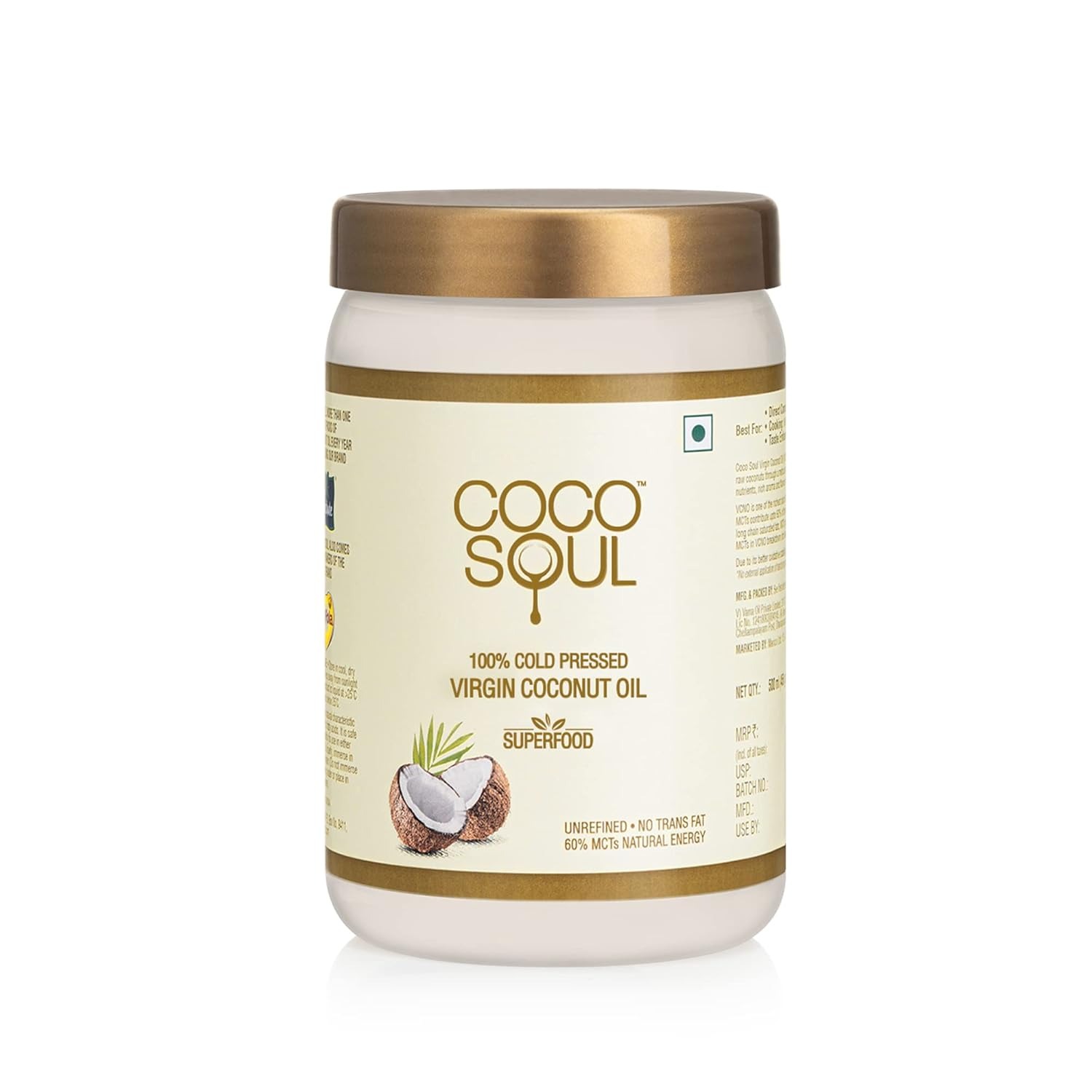 COCO SOUL Cold Pressed Virgin Coconut Oil 100% Natural Unrefined No-Trans Fat - 500ml - image 1