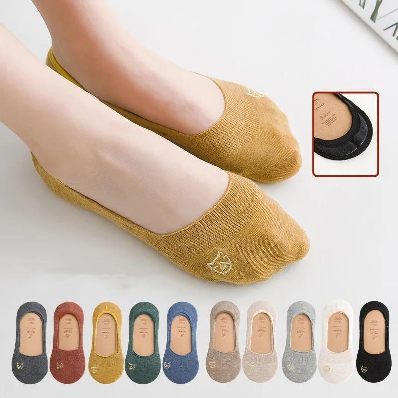 1/3/5/10 Pairs Women Summer Low Cut Socks Invisible Thin Silicone Grip No Slip Korean Fashion Cute Print Daily Wear