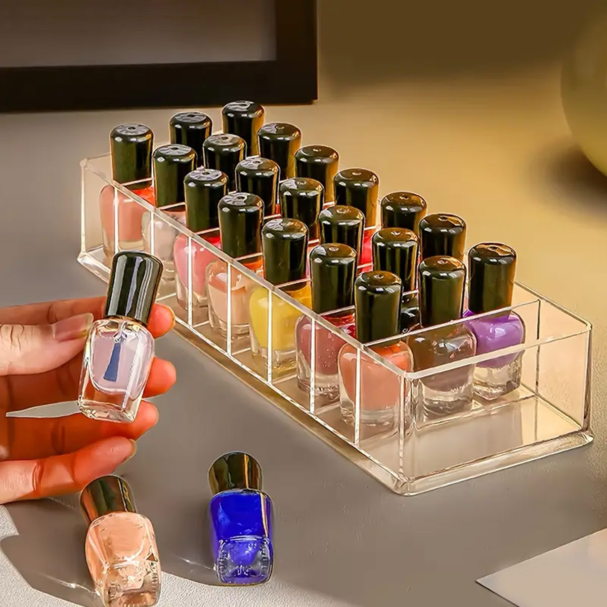1pc,Transparent nail polish storage box, suitable for table top finishing container of nail salon, cosmetics storage display