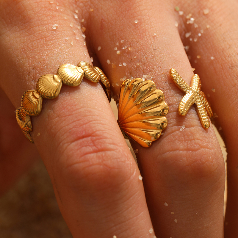 2pcs Stainless Steel Starfish Shell Open Rings Waterproof Adjustable Open Ring For Women Creative Summer Seabeach Jewelry s
