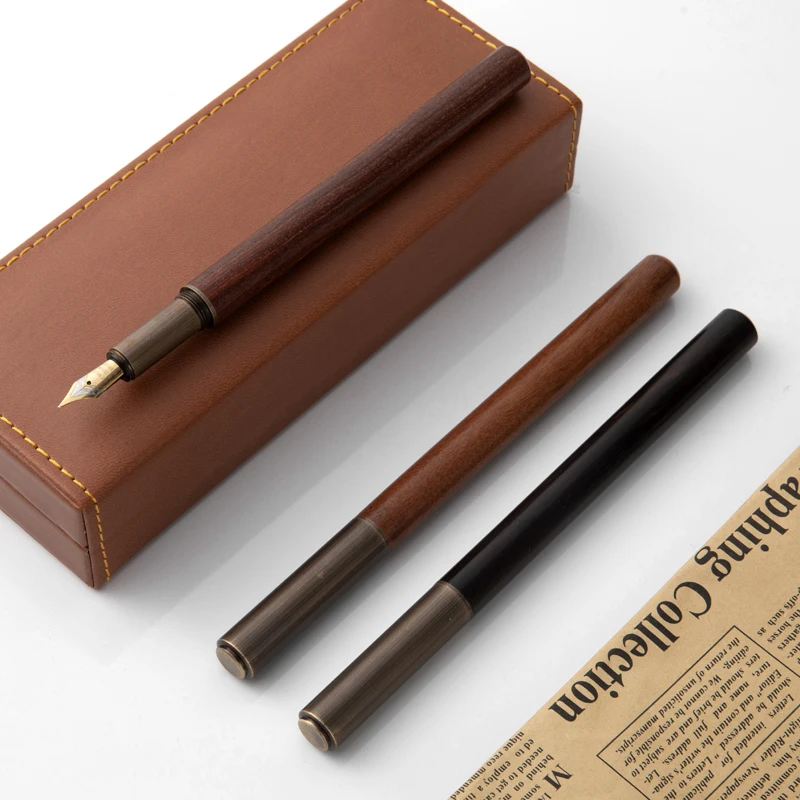 Luxury Retro Wood Bronze 0.5mm Fountain Pen Office Business Writing Art Calligraphy Ink Pens School Student Stationery
