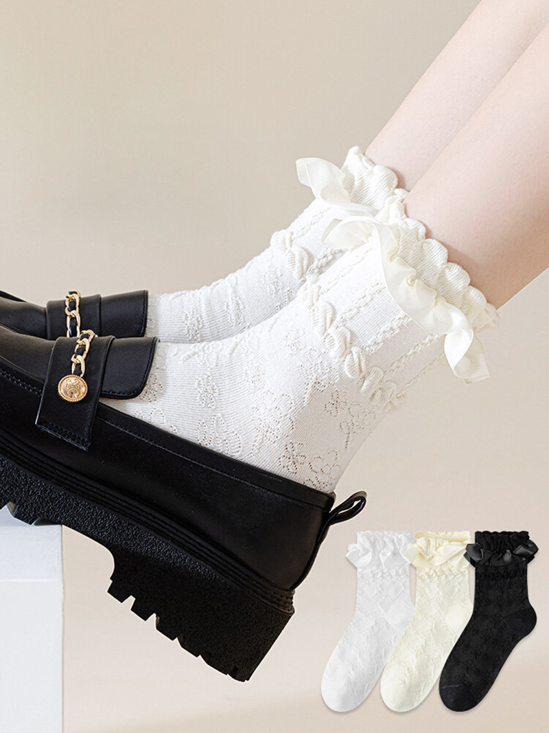 1Pair Woman Lolita Cute Black White Socks Set Spring Summer Female Lady Girls Lace Kawaii Socks For Women