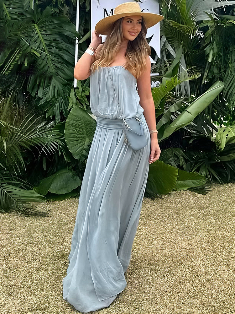Sisterlinda Trend Dress Woman High Splits Mesh Sling Summer Trend Low-Neck Backless Sleeveless Ruched Elegant Long Bodycon