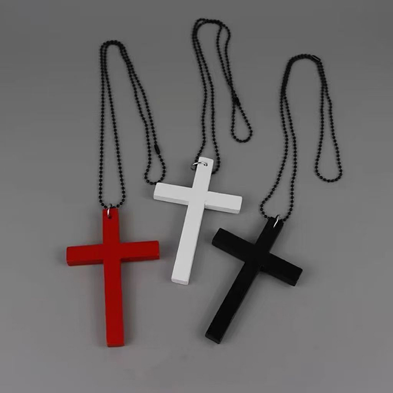 Personality Punk Trendy Cool Gothic Wood Cross Pendant NNecklace For Women Men Vintage Hip Hop Y2k Necklace Party Jewelry