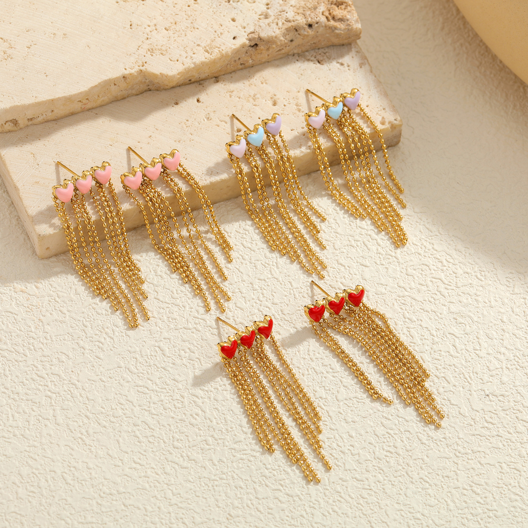 Kissmoon Candy Color Heart-shaped Tassel Earring for Women Stainless Steel Trendy Oil Dripping Heart Drop Earring Jewelry