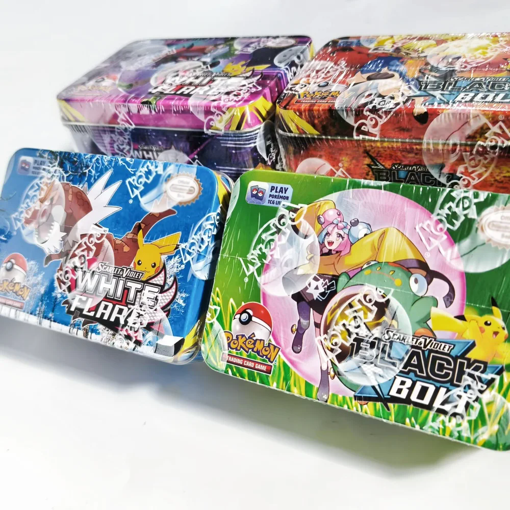 Pokemon Game Black/White Cards Pokemon Iron Metal Box Game Kids Toy Battle Carte Trading Collection Cards Pikachu Box s
