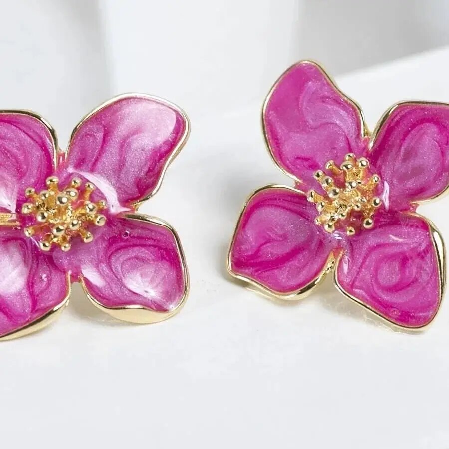 Obega Flower Earrings Stud Pink White Flowers Women Earring Post Spring Summer New Trendy Girls Cute Jewelrys