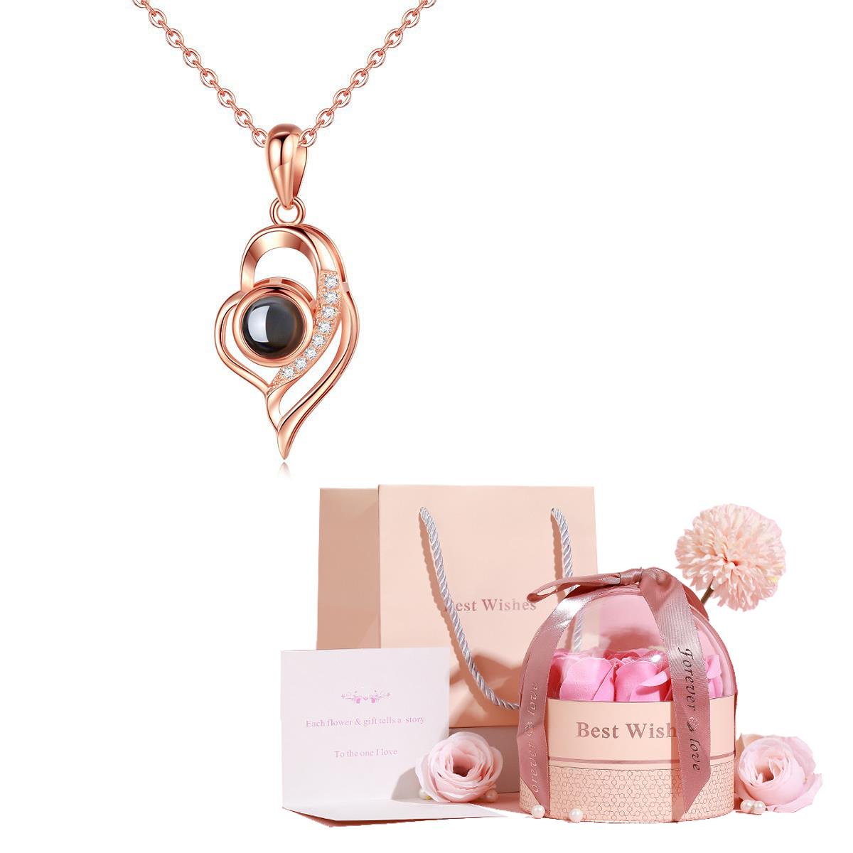 Round 100 Languages Projection Pendant Necklaces With Luxury Rose Flower Gift Box 2024 Christmas Gifts Romantic Jewelry