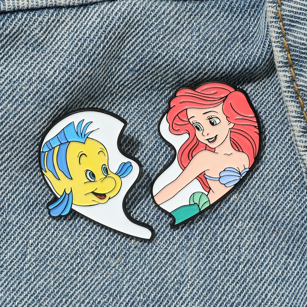 2 Pcs Delicacy Little Mermaid Brooch Beautiful Ariel Cartoon Enamel Pin Backpack Clothing Jewelry Metal Badge Accessories