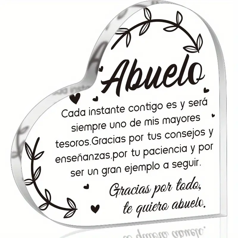 [2D Flat] 1pc Spanish Grandfather Acrylic - Father'S Day Acrylic Heart Plaque, Grandfather Memory Notebook