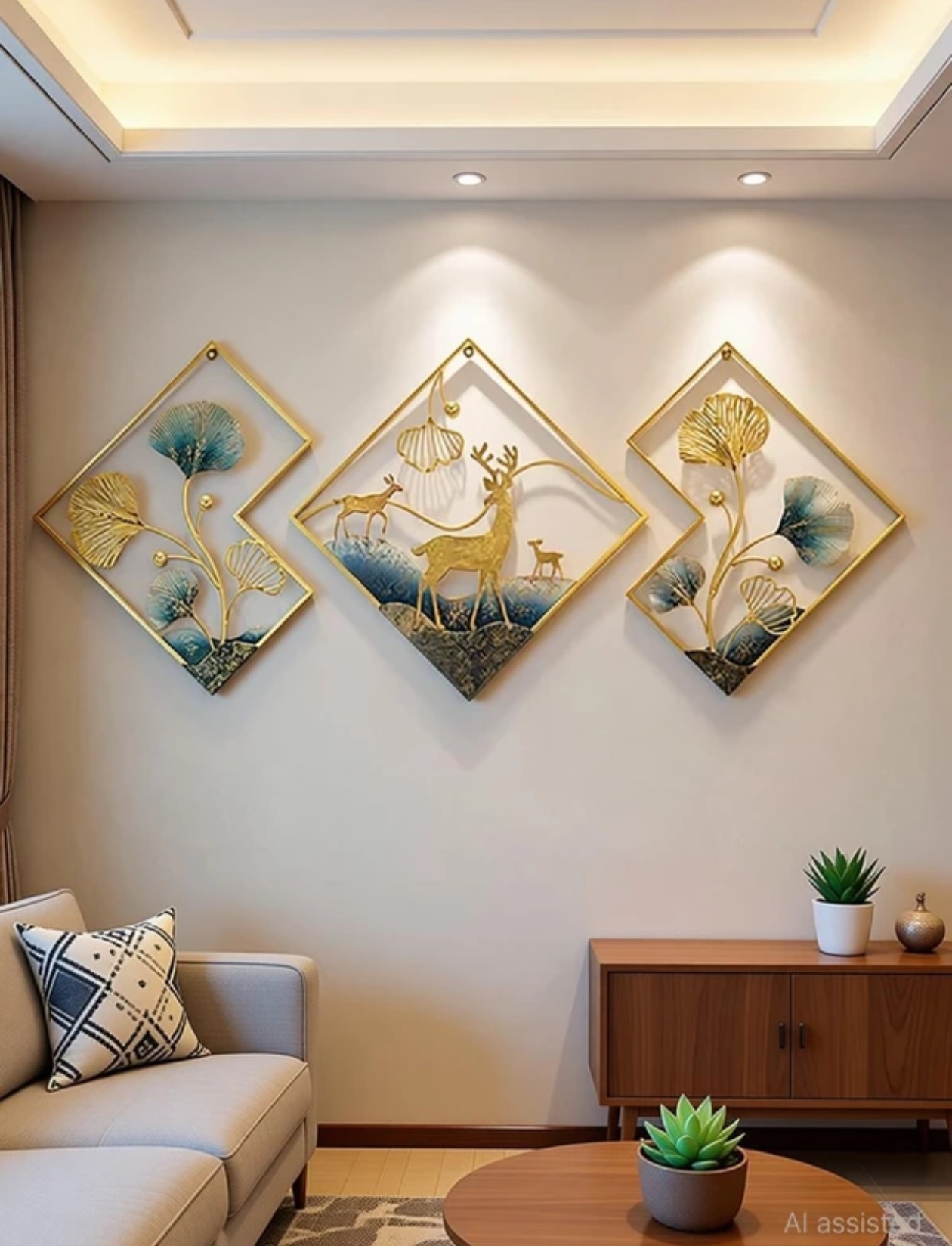 Luxury 3 Piece Metal Deer Wall Art | Modern Golden Iron Wall Hanging Decor | Living Room Bedroom Home Office Wall Decoration | Nordic Luxury Metal Wall Sculpture | Premium Wall Art Decor