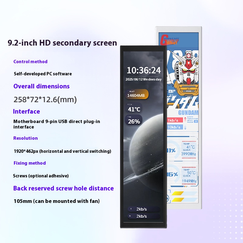 ZZJMOD 9.2-inch HD Smart Display Case Secondary Screen Custom Dynamic Theme HDMI Compatible without AIDA Or Graphics Card
